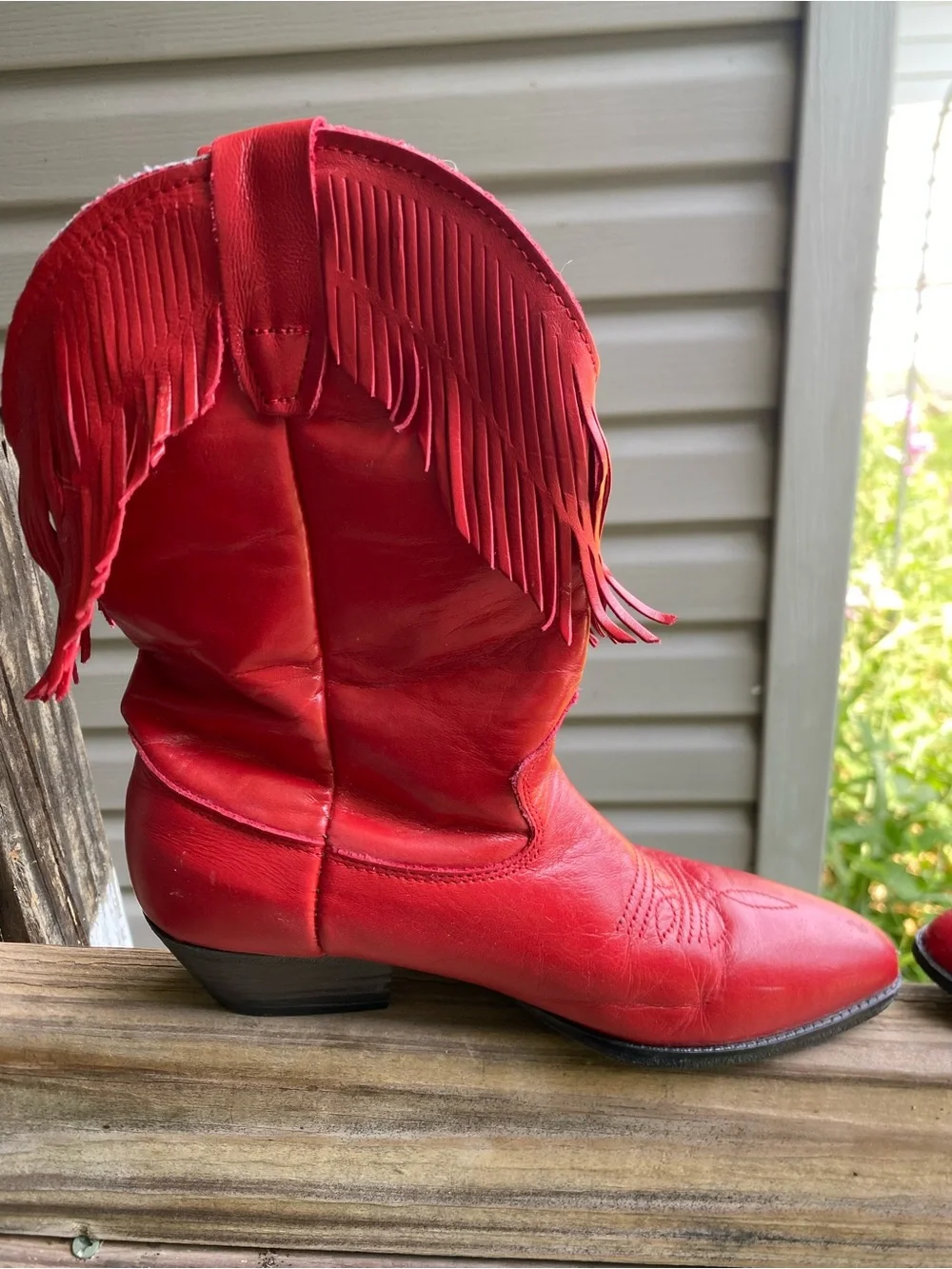 Laredo kids SZ 1 Red Leather Fringe Cowboy Boots Made in USA 🇺🇸